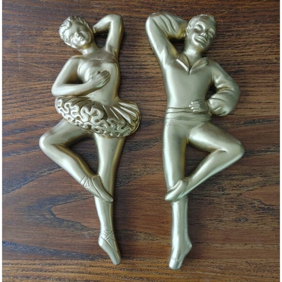Vintage Chalkware Ballet Dancers MCM Ballerinas Set Wall Art Plaques 12" - Picture 1 of 5